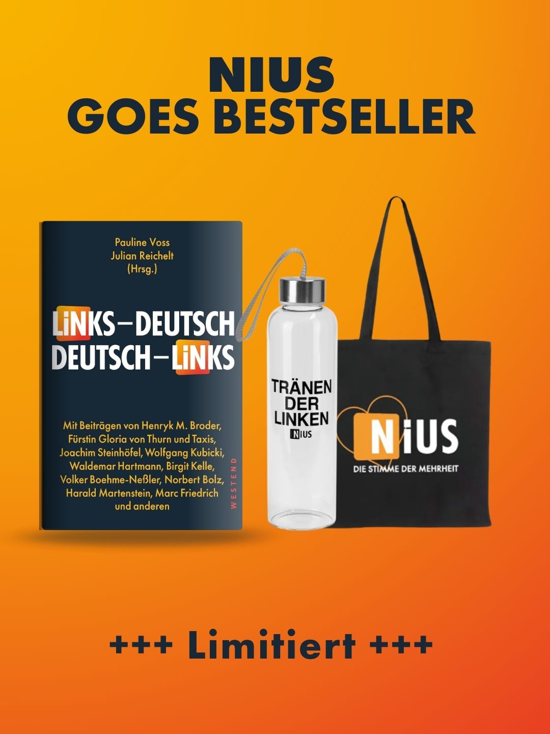Buch „Links-Deutsch / Deutsch-Links" signiert + NIUS Trinkflasche & Stoffbeutel